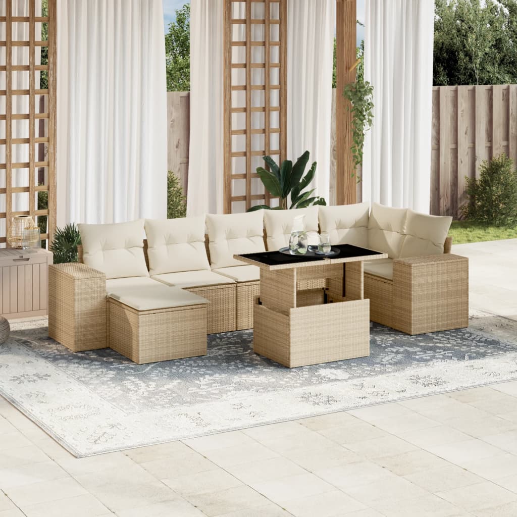 vidaXL 8-Piece Poly Rattan Lounge Set with Cushions Black