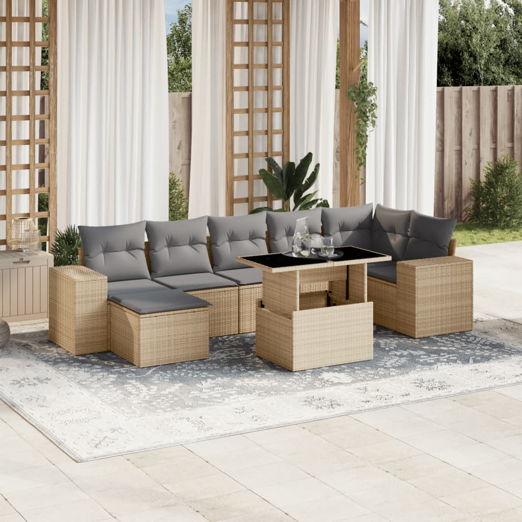 vidaXL 8-Piece Poly Rattan Lounge Set with Cushions Black