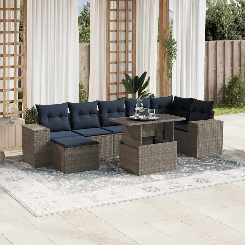 vidaXL 8-delige tuinbankset met kussens, zwart polyrotan