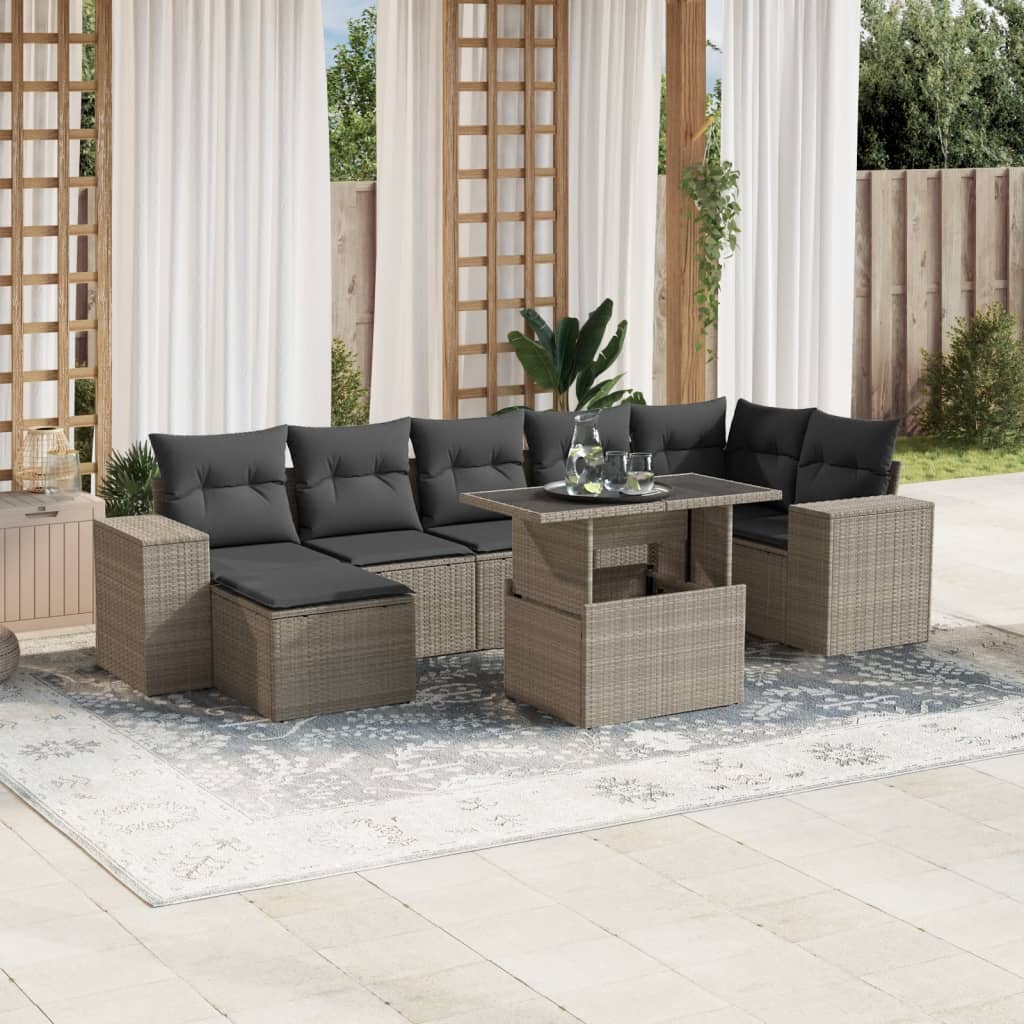 vidaXL 8-Piece Poly Rattan Lounge Set with Cushions Black