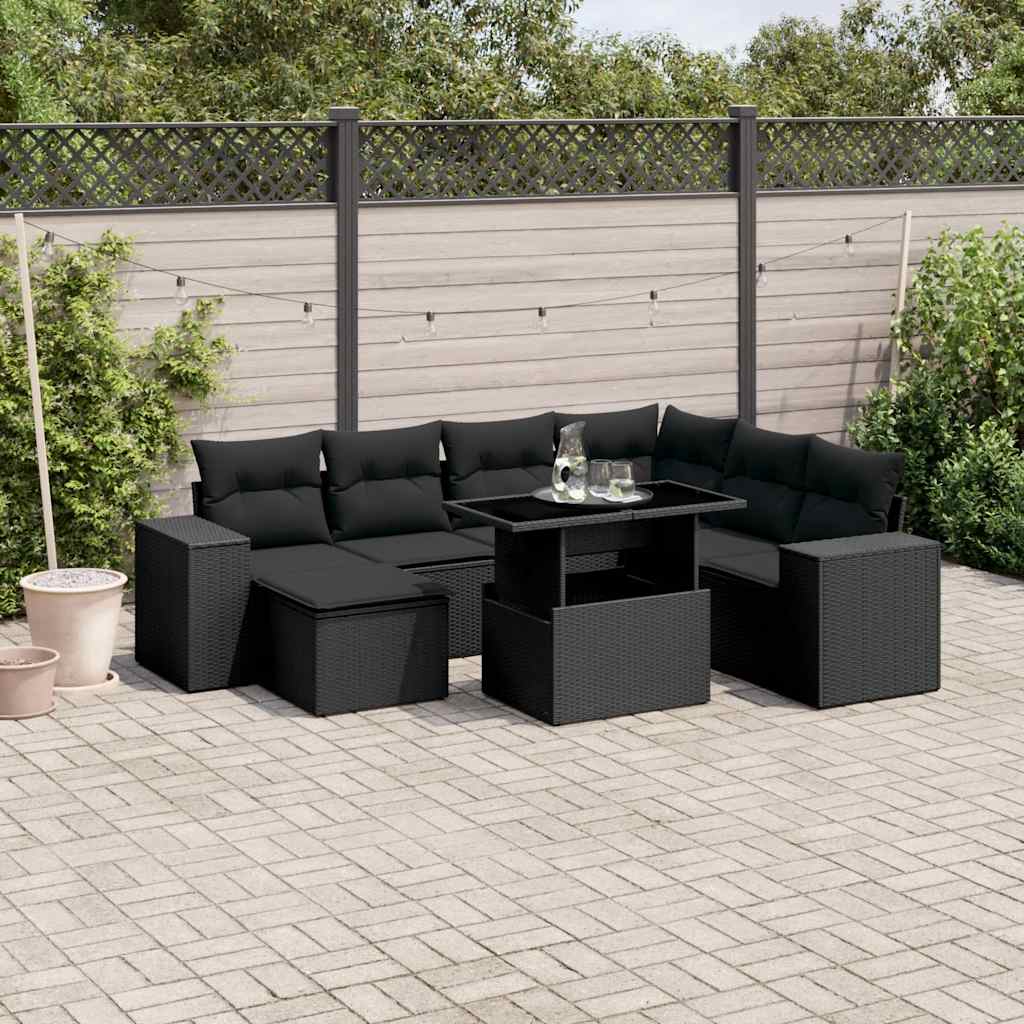 vidaXL 8-Piece Poly Rattan Lounge Set with Cushions Black