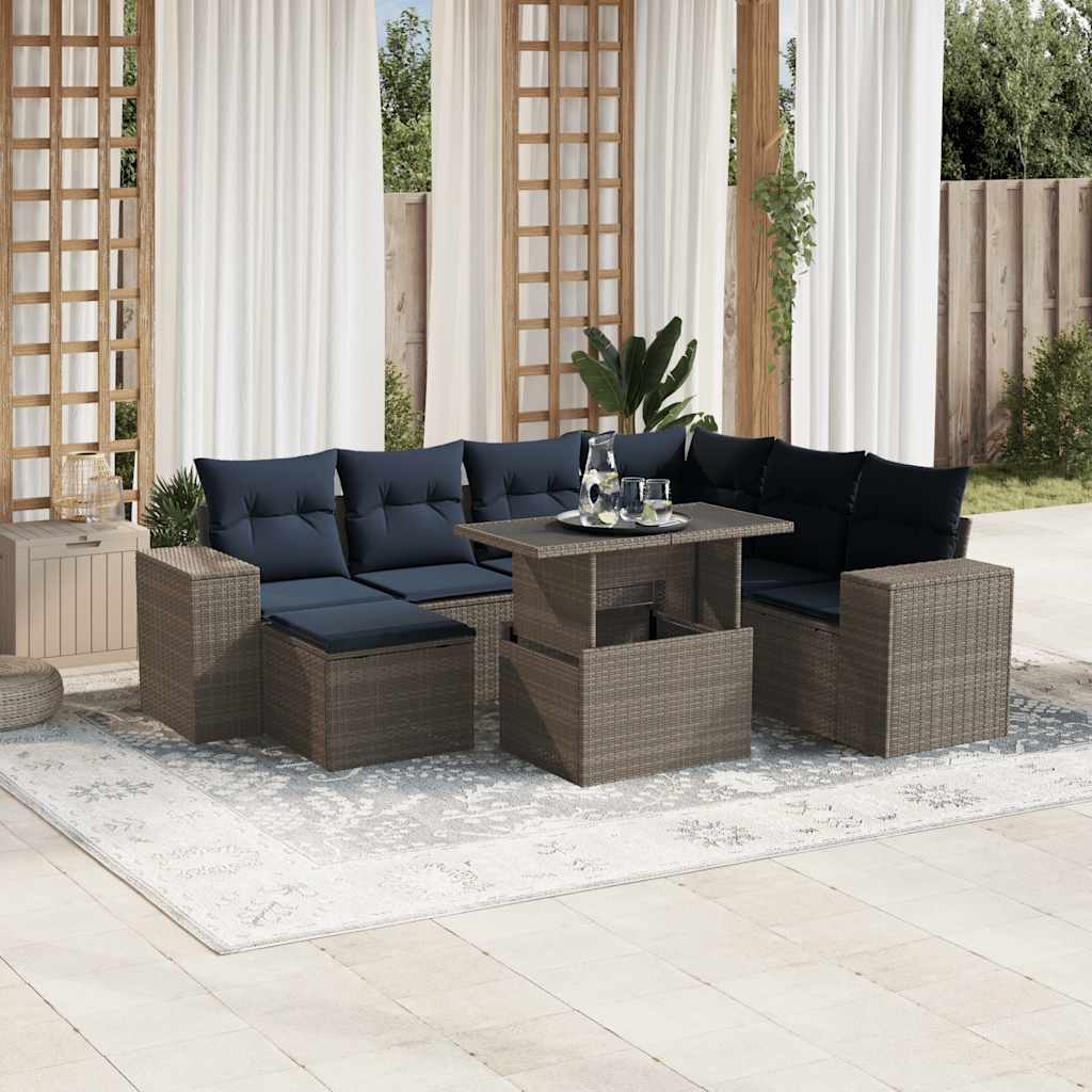 vidaXL 8-Piece Garden Lounge Set with Cushions, Grey Poly Rattan