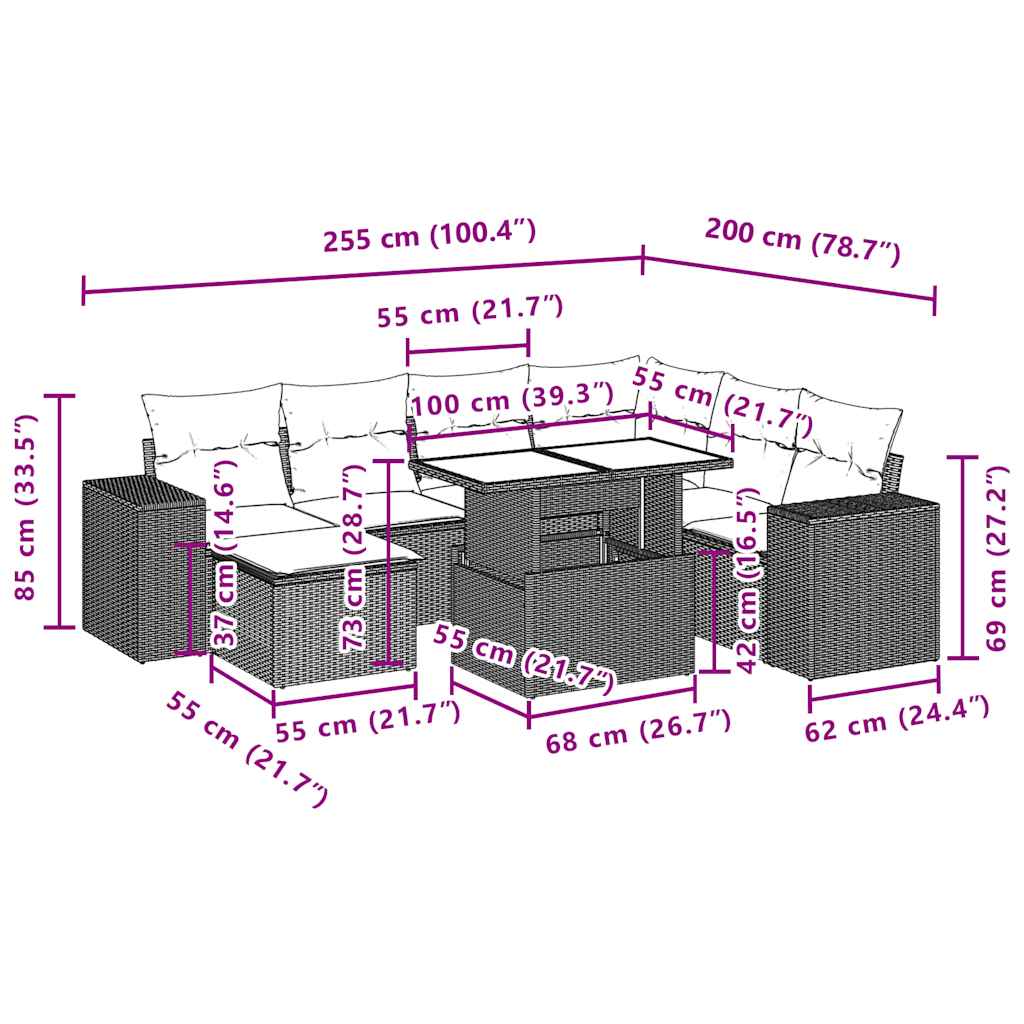 vidaXL 8-Piece Garden Lounge Set with Cushions, Grey Poly Rattan