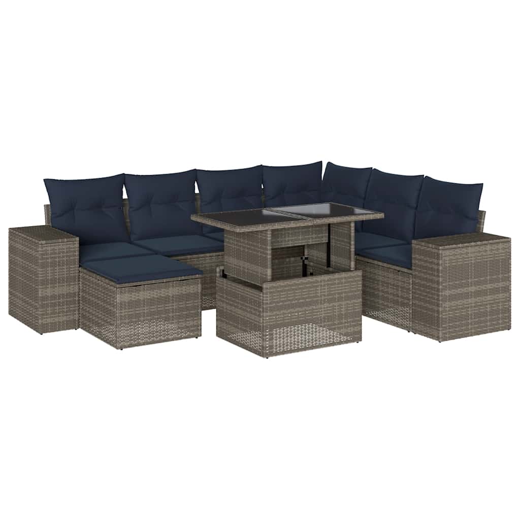 vidaXL 8-Piece Garden Lounge Set with Cushions, Grey Poly Rattan