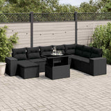 vidaXL 9-delige Loungeset met kussens poly rattan zwart