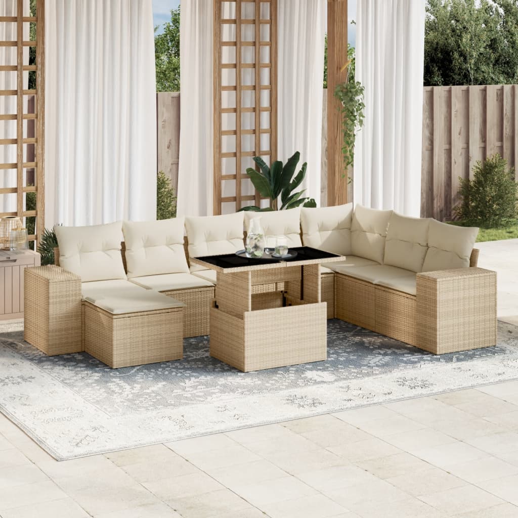 vidaXL 9-delige Loungeset met kussens poly rattan zwart
