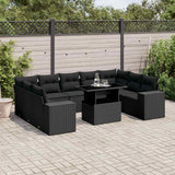 vidaXL 10-Piece Lounge Set with Cushions Poly Rattan Black