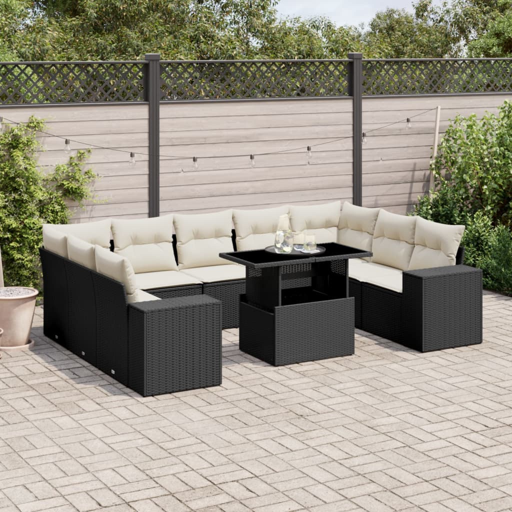 vidaXL 10-Piece Lounge Set with Cushions Poly Rattan Black