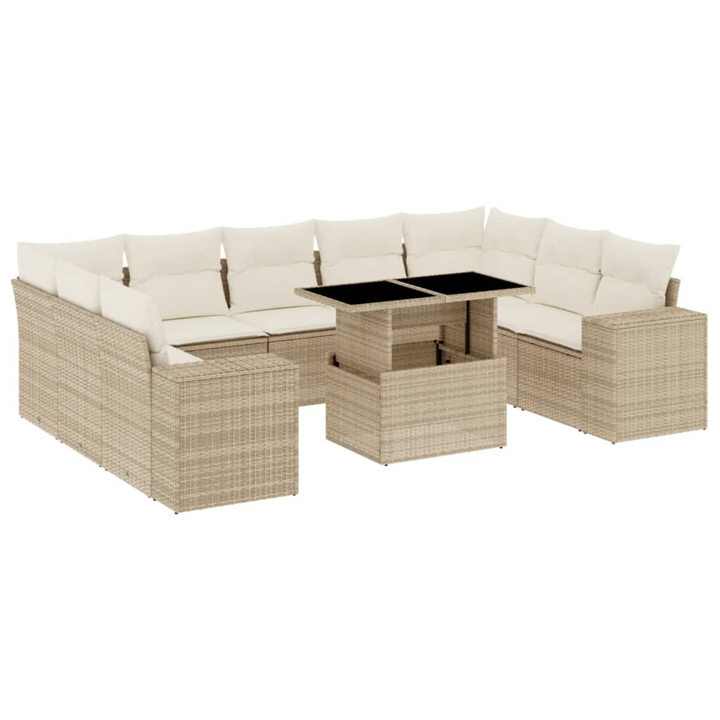 vidaXL 10-Piece Lounge Set with Cushions Poly Rattan Black