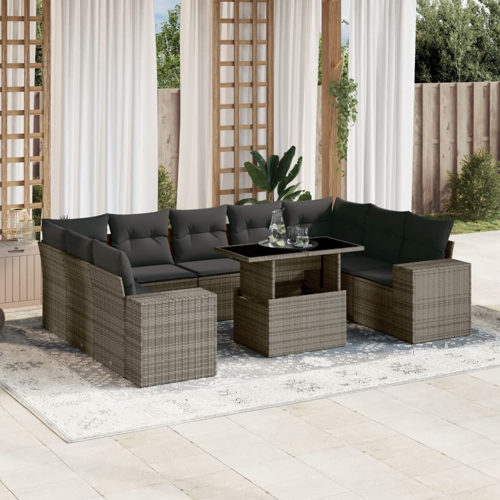 vidaXL 10-Piece Lounge Set with Cushions Poly Rattan Black
