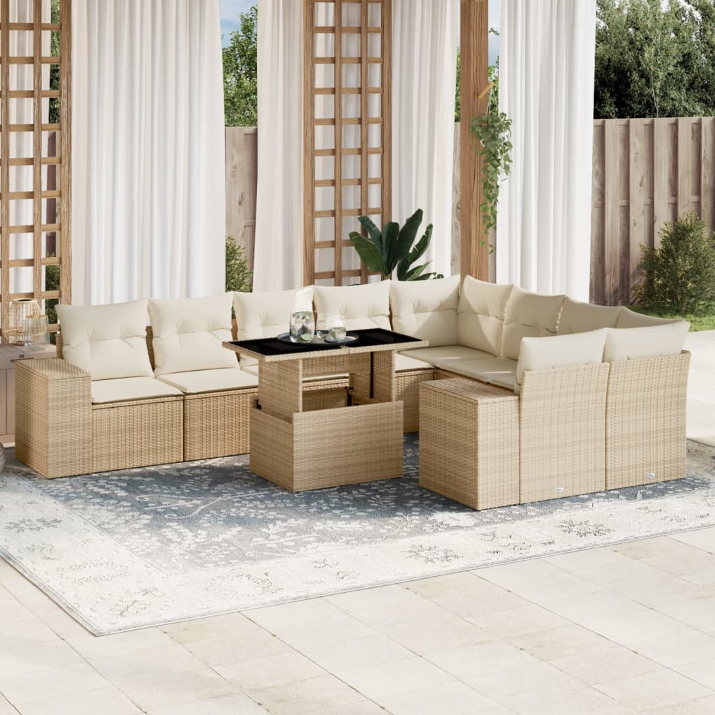 vidaXL 10-delige Loungeset met kussens poly rattan zwart