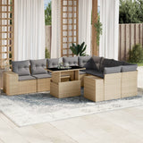 vidaXL 10-delige Loungeset met kussens poly rattan zwart