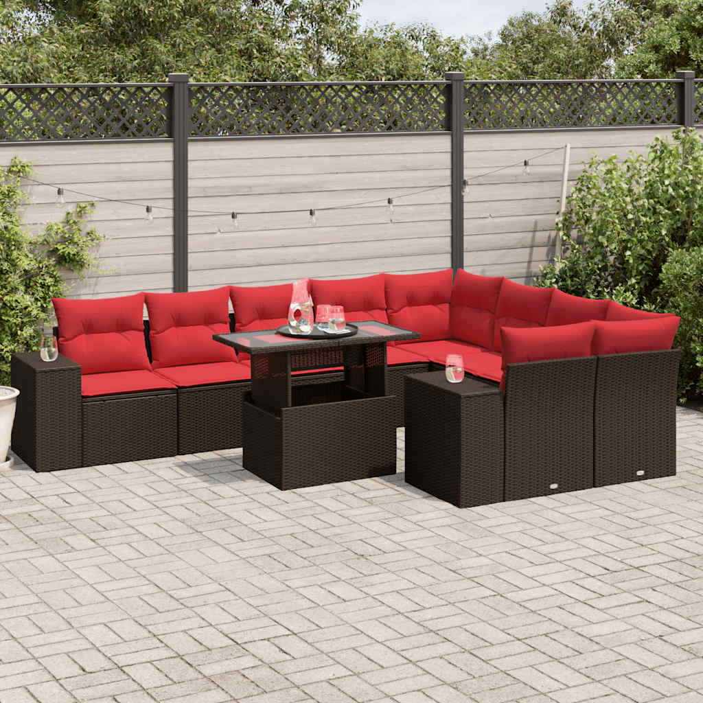 vidaXL 10-delige tuinbankset met kussens, grijs polyrotan