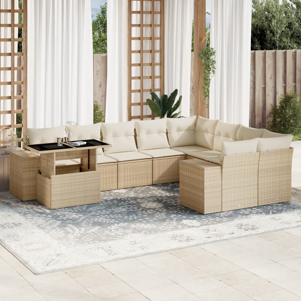 vidaXL 10-delige Loungeset met kussens poly rattan zwart