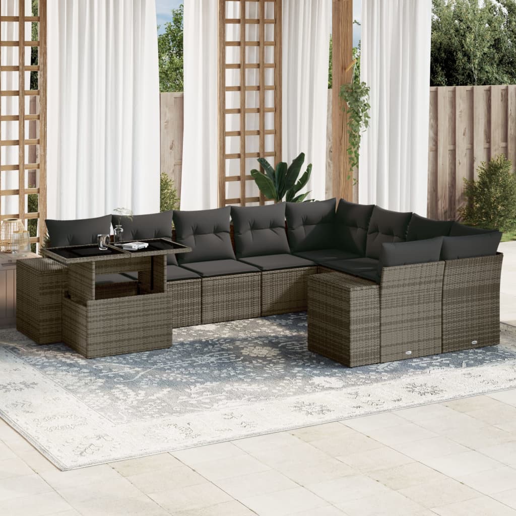 vidaXL 10-delige Loungeset met kussens poly rattan zwart