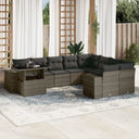 vidaXL 10-delige Loungeset met kussens poly rattan zwart