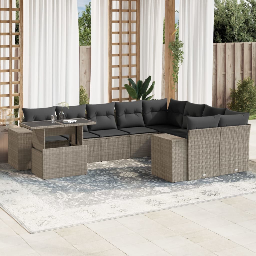 vidaXL 10-delige Loungeset met kussens poly rattan zwart