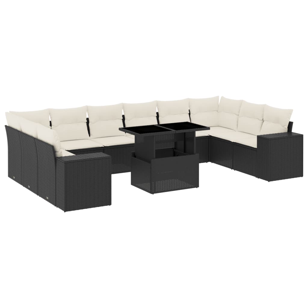 vidaXL 11-Piece Lounge Set with Cushions Poly Rattan Black