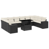 vidaXL 11-Piece Lounge Set with Cushions Poly Rattan Black