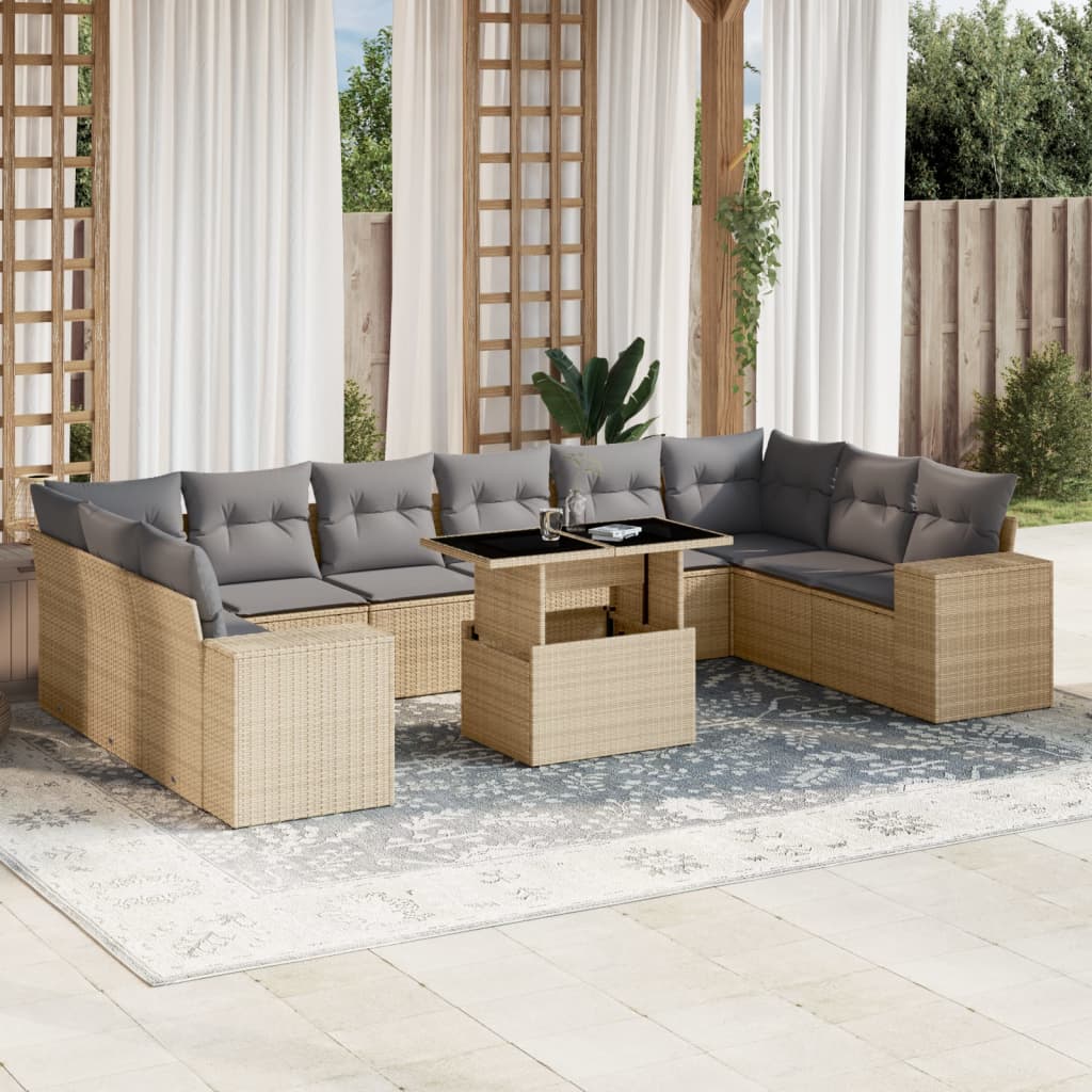vidaXL 11-Piece Lounge Set with Cushions Poly Rattan Black