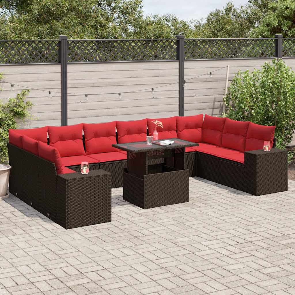 vidaXL 11-delige tuinbankset met kussens, grijs polyrotan
