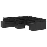 vidaXL 11-Piece Lounge Set with Cushions Poly Rattan Black