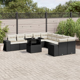 vidaXL 11-Piece Lounge Set with Cushions Poly Rattan Black