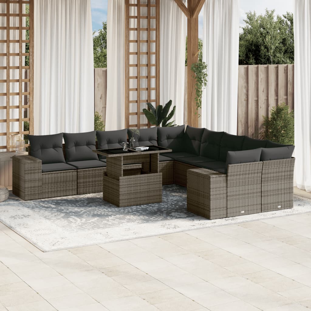 vidaXL 11-Piece Lounge Set with Cushions Poly Rattan Black