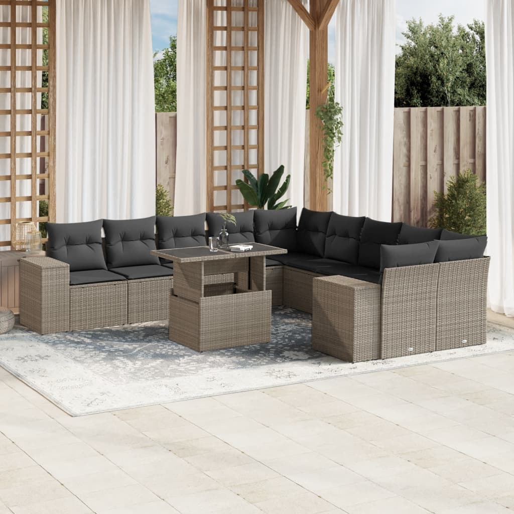 vidaXL 11-Piece Lounge Set with Cushions Poly Rattan Black