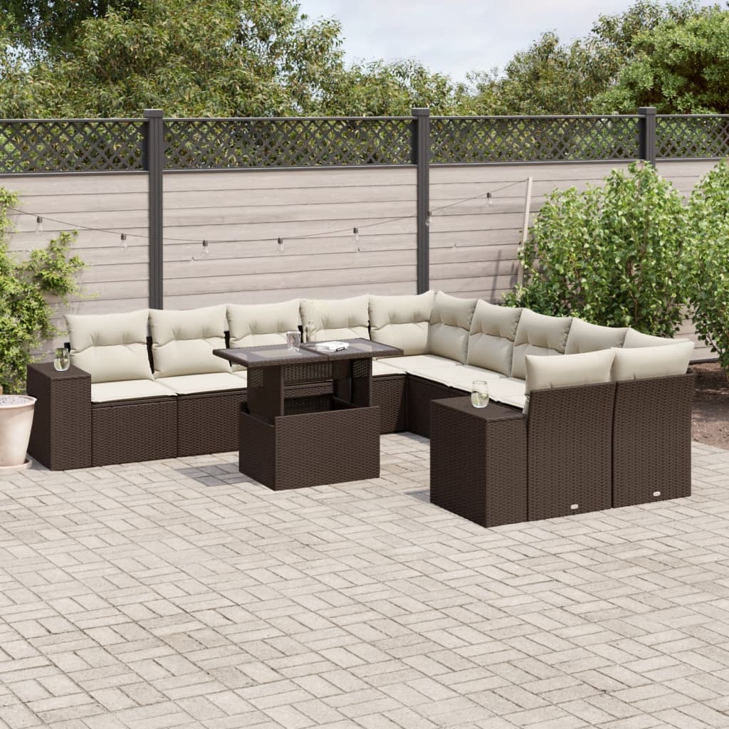 vidaXL 11-Piece Lounge Set with Cushions Poly Rattan Black