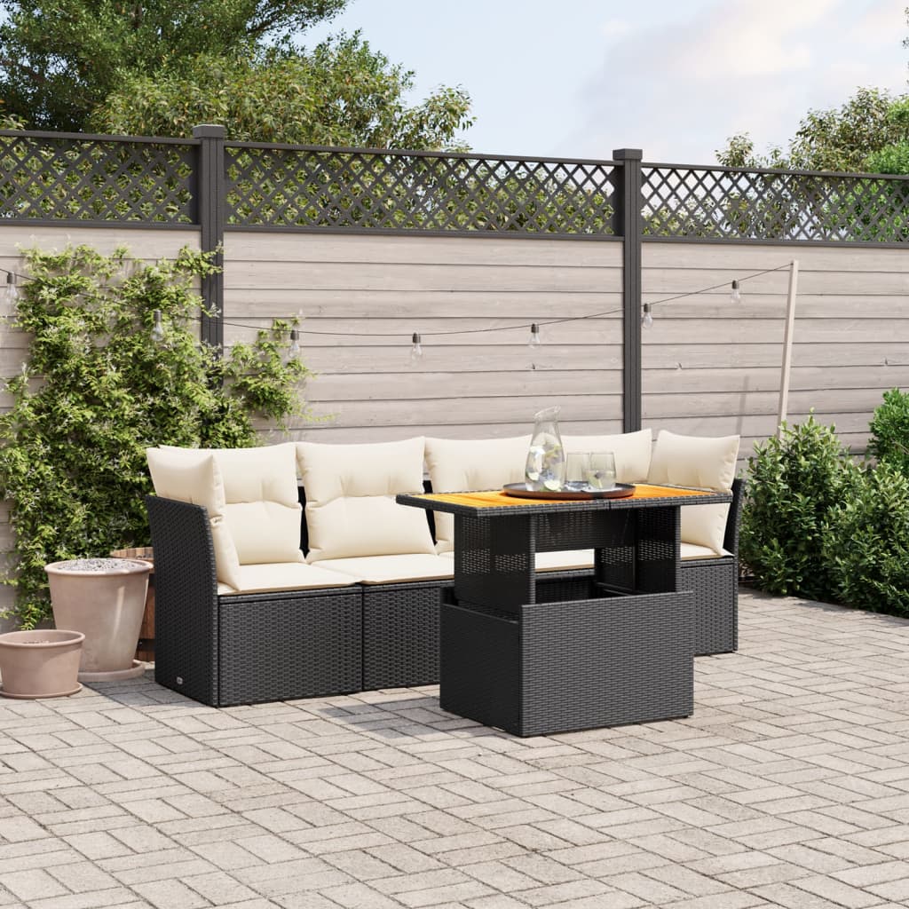 vidaXL 5-piece Lounge Set with Cushions Poly Rattan Black