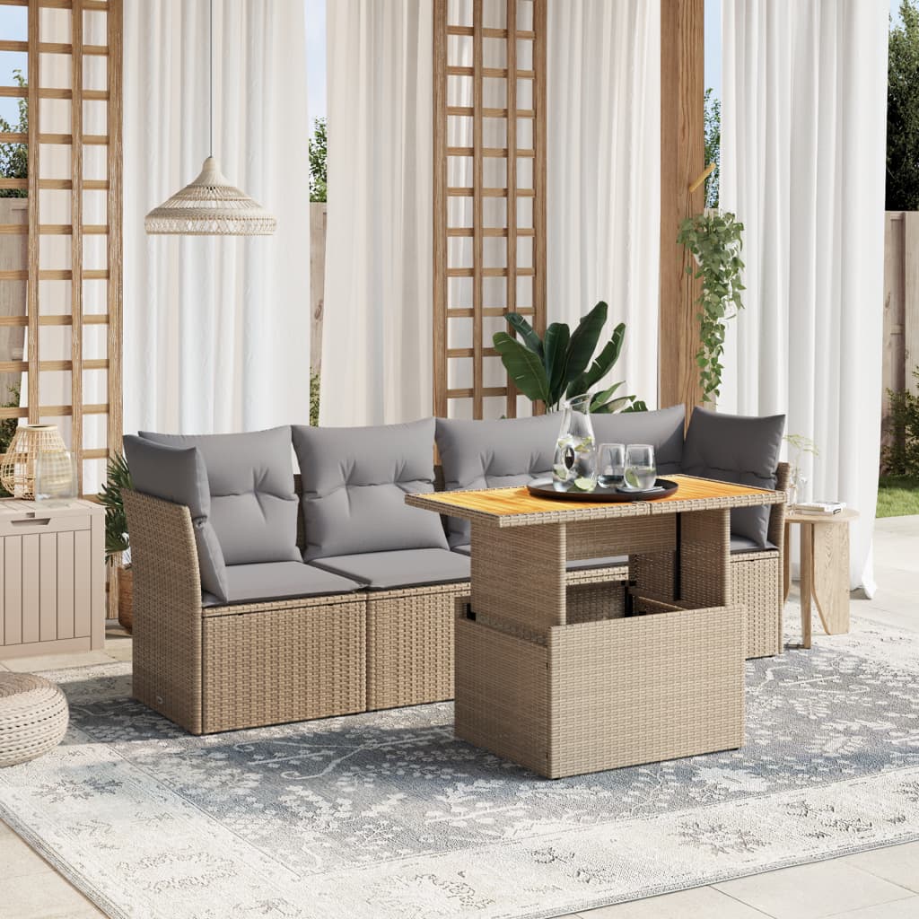 vidaXL 5-piece Lounge Set with Cushions Poly Rattan Black