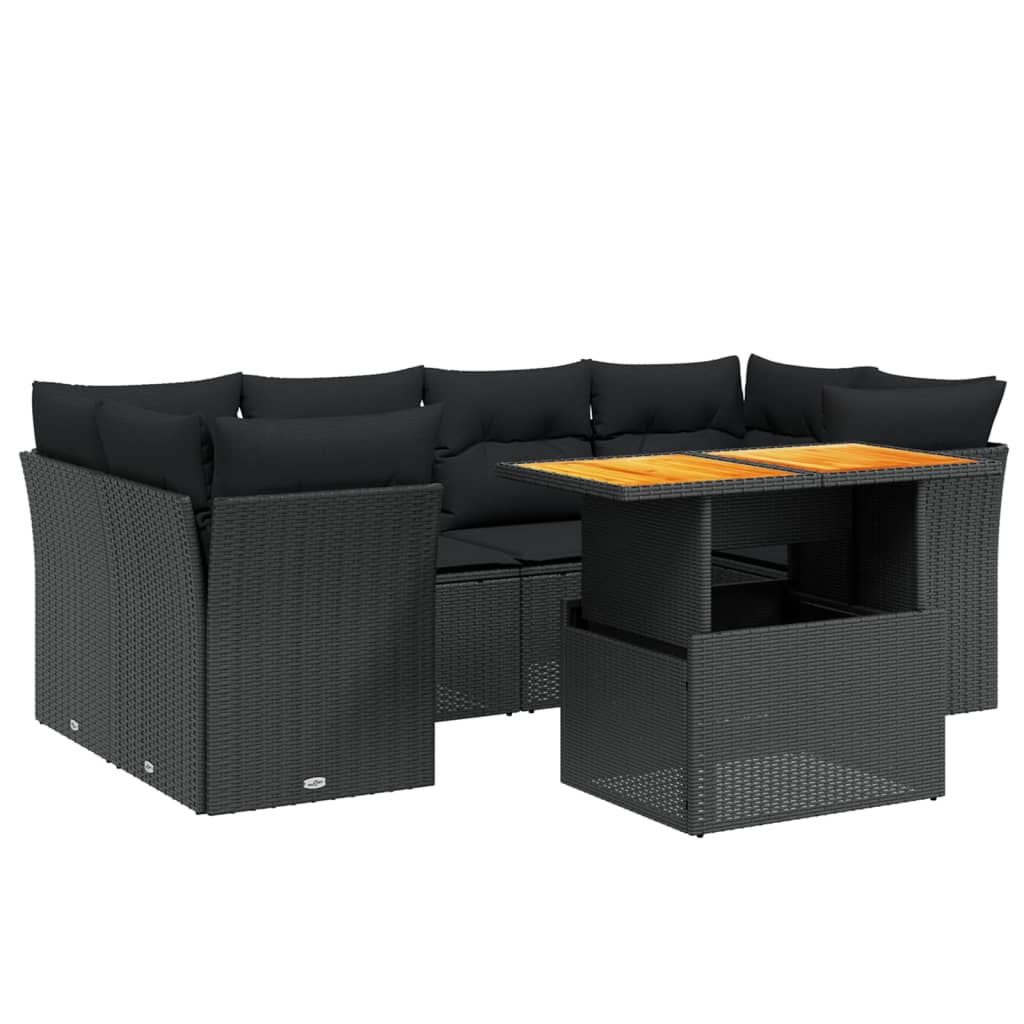 vidaXL 7-delige Loungeset met kussens poly rattan zwart