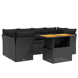 vidaXL 7-delige Loungeset met kussens poly rattan zwart