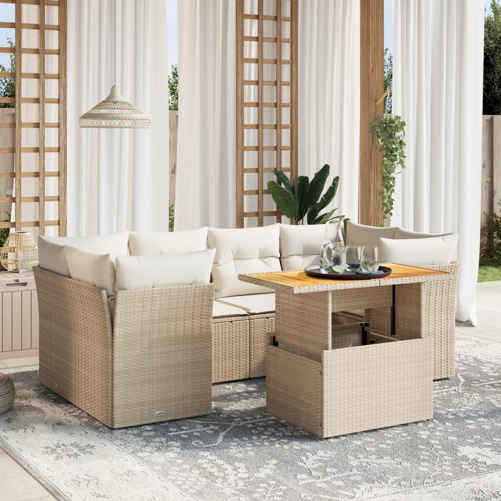 vidaXL 7-delige Loungeset met kussens poly rattan zwart