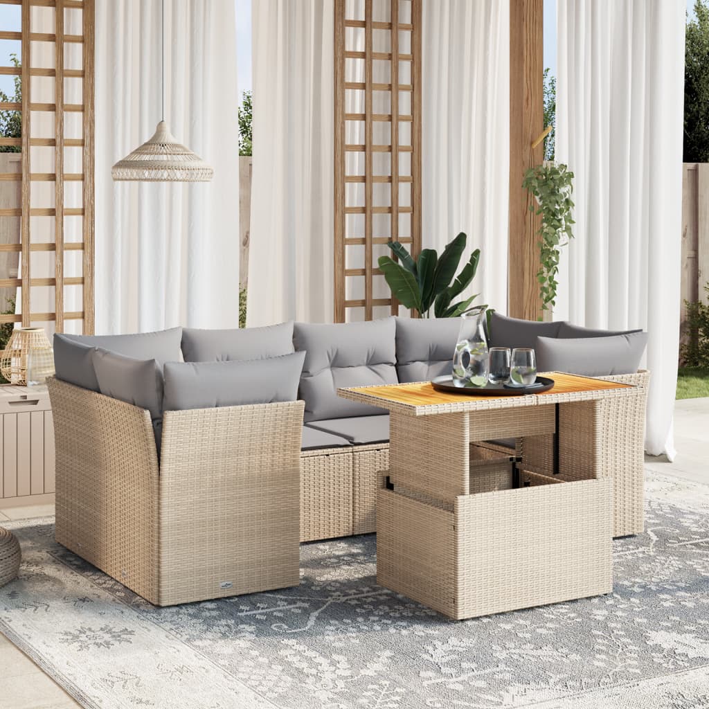 vidaXL 7-delige Loungeset met kussens poly rattan zwart