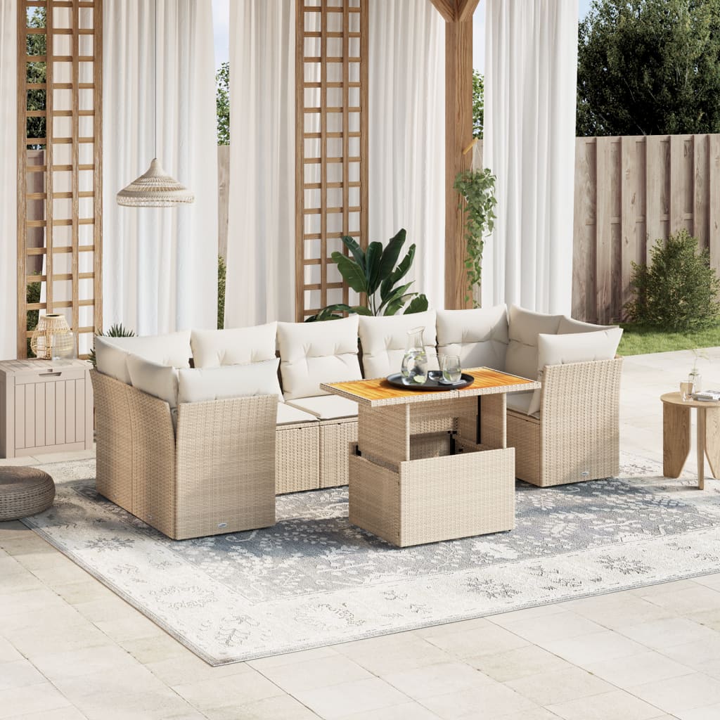 vidaXL 8-delige Loungeset met kussens poly rattan zwart