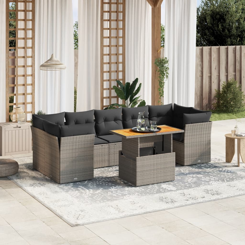 vidaXL 8-delige Loungeset met kussens poly rattan zwart