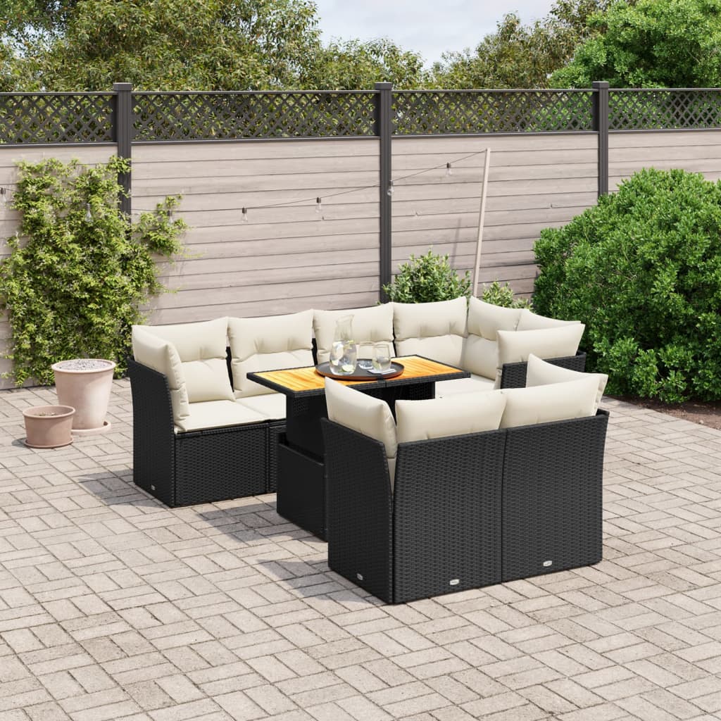 vidaXL 8-delige Loungeset met kussens poly rattan zwart