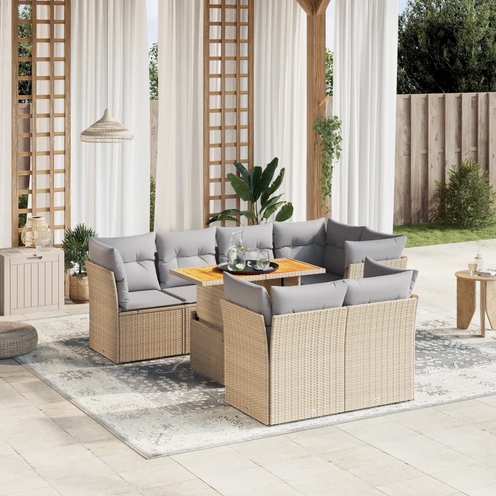 vidaXL 8-delige Loungeset met kussens poly rattan zwart