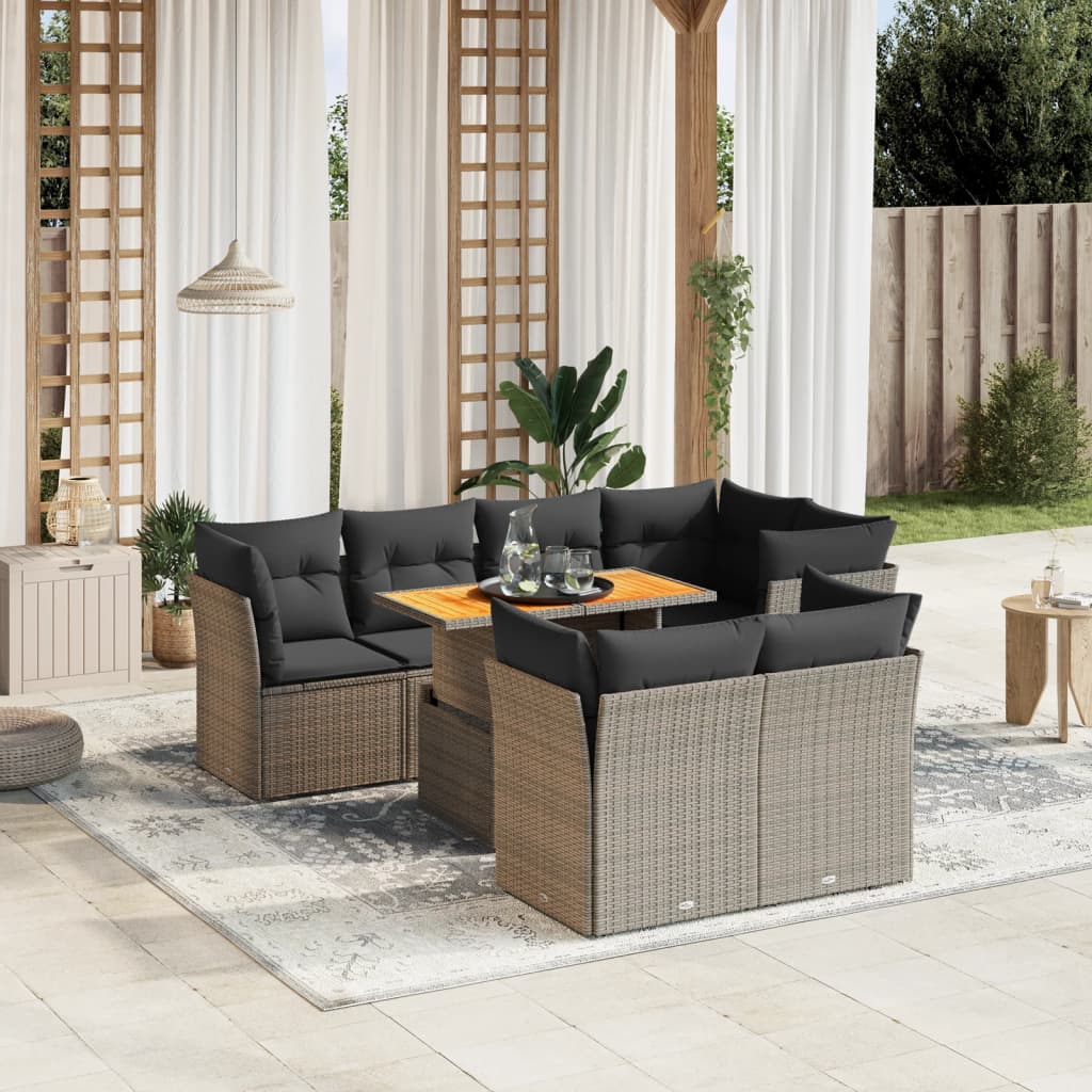 vidaXL 8-delige Loungeset met kussens poly rattan zwart