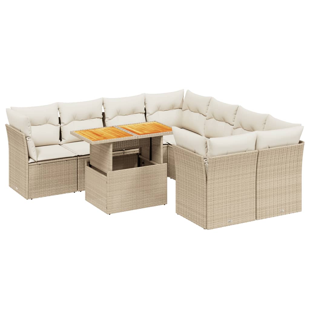 vidaXL 9-delige Loungeset met kussens poly rattan zwart
