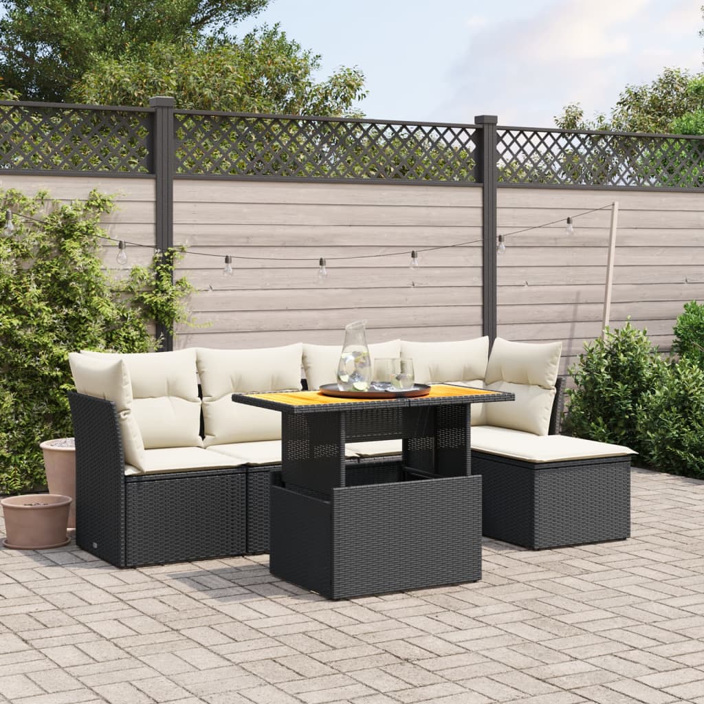 vidaXL 6-Piece Lounge Set with Cushions Poly Rattan Black