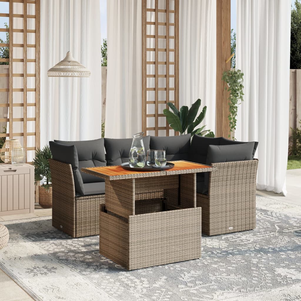 vidaXL 5-delige Loungeset met kussens poly rattan zwart