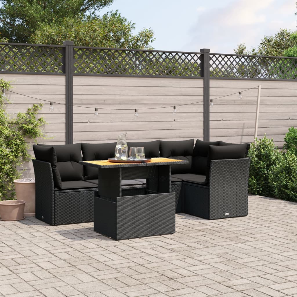 vidaXL 5-delige Loungeset met kussens poly rattan zwart