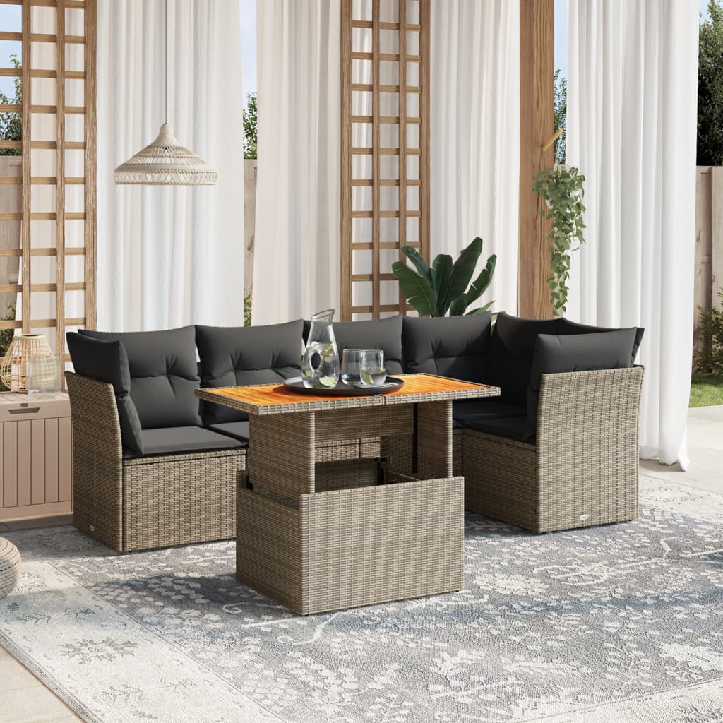 vidaXL 5-delige Loungeset met kussens poly rattan zwart