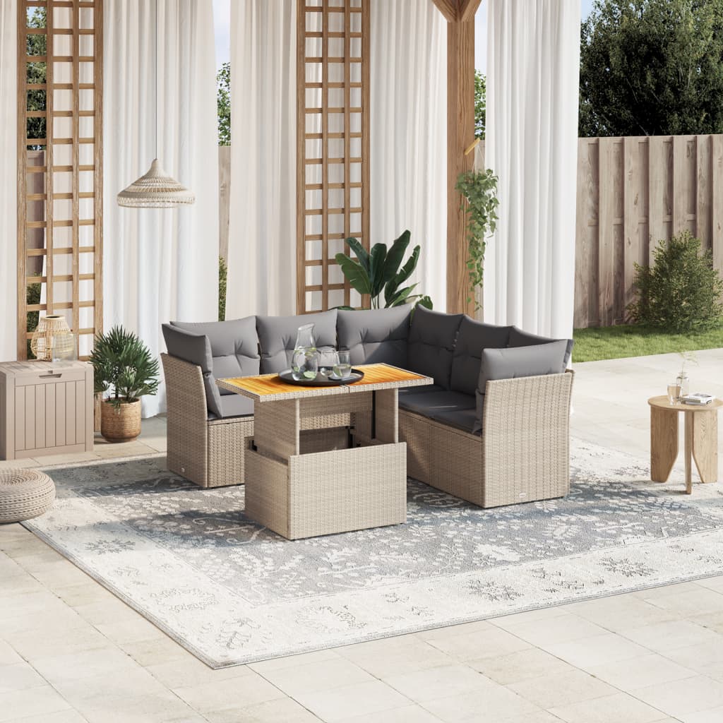 vidaXL 5-delige Loungeset met kussens poly rattan zwart
