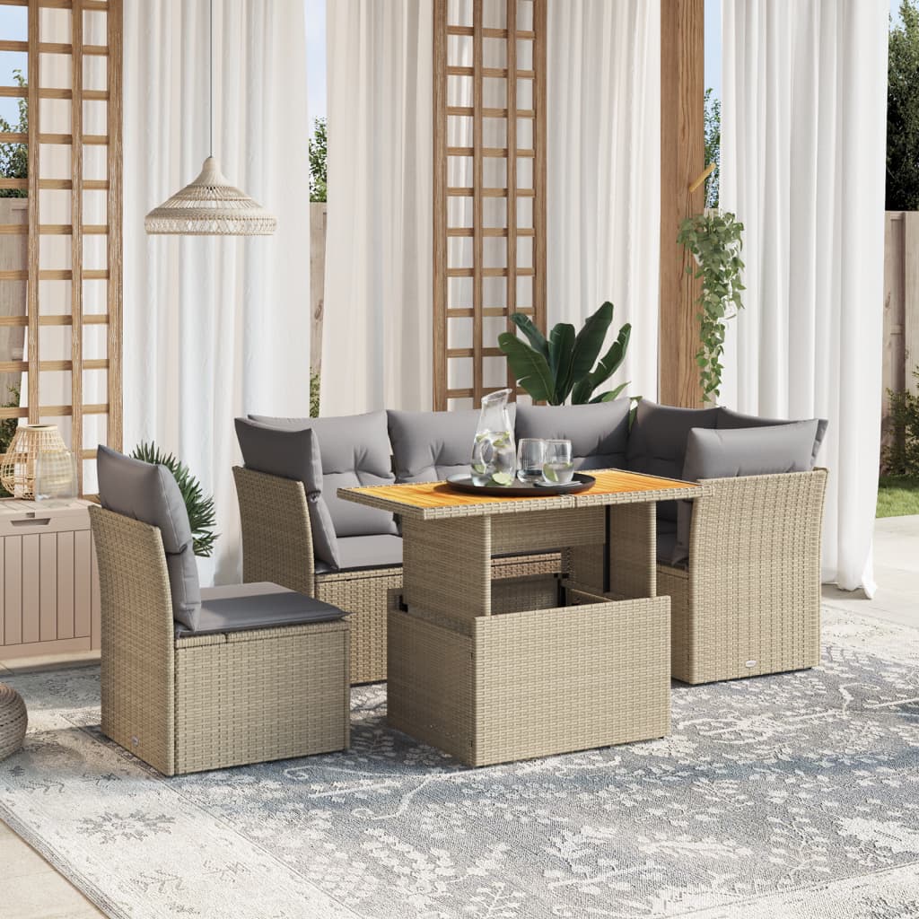 vidaXL 5-delige Loungeset met kussens poly rattan zwart
