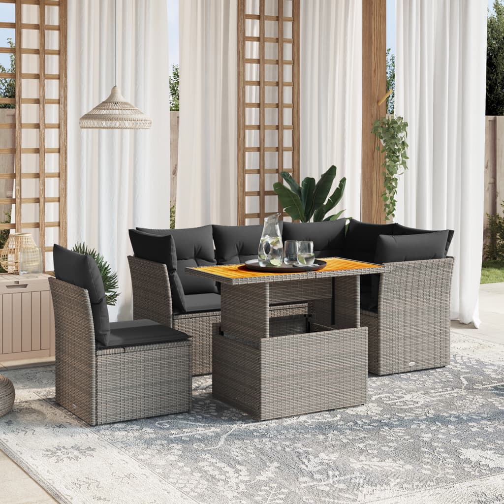 vidaXL 5-delige Loungeset met kussens poly rattan zwart