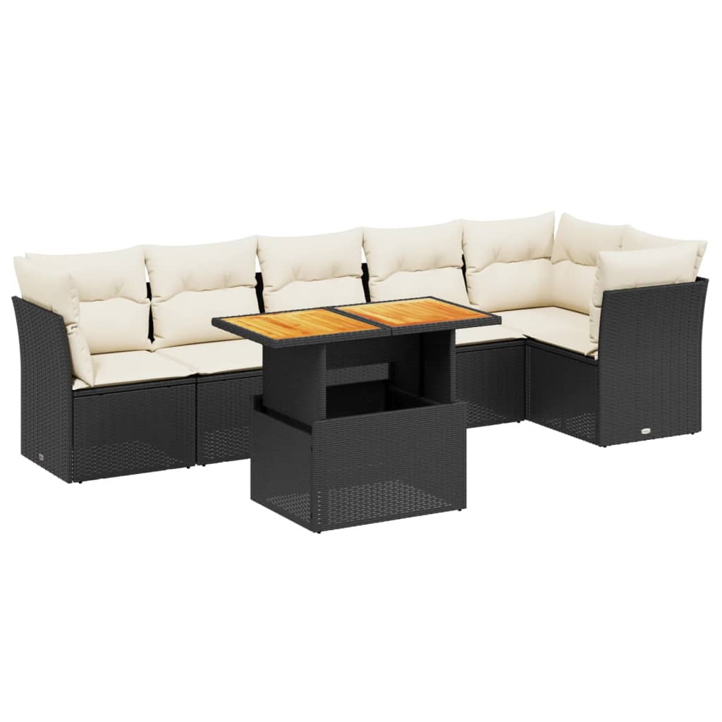 vidaXL 7-Piece Lounge Set with Cushions Poly Rattan Black
